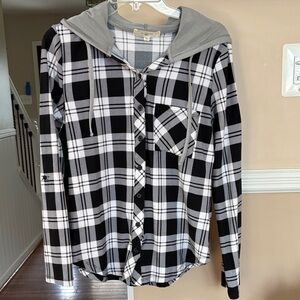 Black and White Plaid Hoodie Shirt